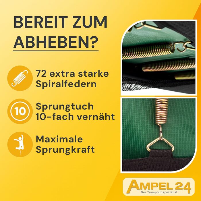 Трамплін Ampel 24 Outdoor Ø 305/366/430 см з сертифікатом GS, для дітей, повний комплект з захисним бордюром та сіткою, преміум-рама з порошковим покриттям чорного кольору