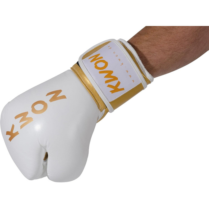 Боксерські рукавички KWON KO Champ 10oz золоті/білі, шкіра, для кікбоксингу
