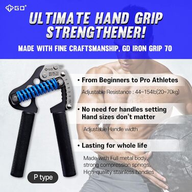 Ручний тренажер GD IRON GRIP 70, регульований еспандер для зміцнення кисті, зап'ястя та передпліччя