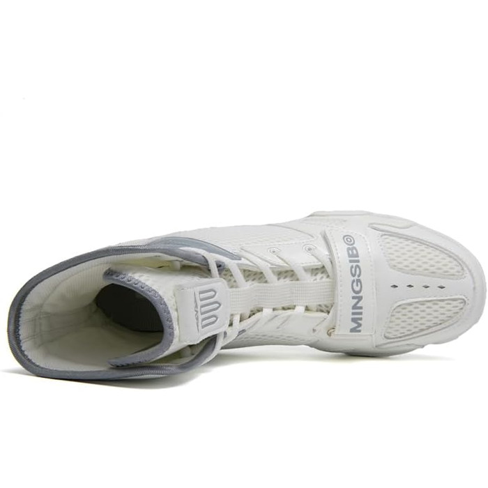 Боксерські та борцівські кросівки для чоловіків та жінок, дитячі, для залу, фітнесу, високі, з антиковзаючою підошвою, дихаючі (46 EU, Білий/Сірий)