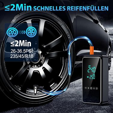 Електричний насос-компресор 150PSI, портативний акумуляторний 12В 6000мАг, USB-C, велосипедний, цифровий LED-дисплей, ліхтар