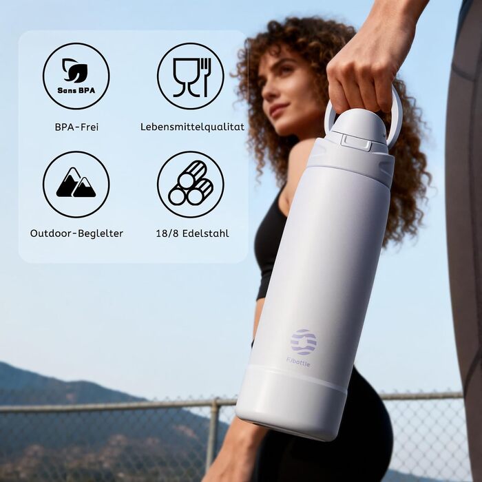 Спортивна пляшка для води Fjbottle з нержавіючої сталі 1000 мл, фіолетова, з кнопкою відкриття та силіконовим дном