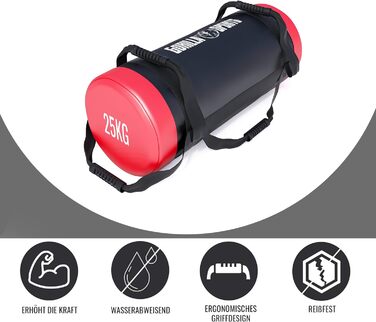 GORILLA SPORTS Фітнес Power Bag 5-30 кг, нековзні ручки, наповнений, штучна шкіра – мішок для кросфіту, тренувань, силових вправ, спортзалу