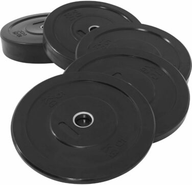 Гумові олімпійські диски GORILLA SPORTS, 5–25 кг, 50 мм, чорні, нековзні, для штанги