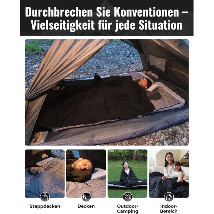 Сплячий мішок KingCamp для дорослих 3-в-1 з бавовняним флісовим підкладкою, зимовий, XXL, легкий, теплий, знімний ковдри, для туризму та відпочинку