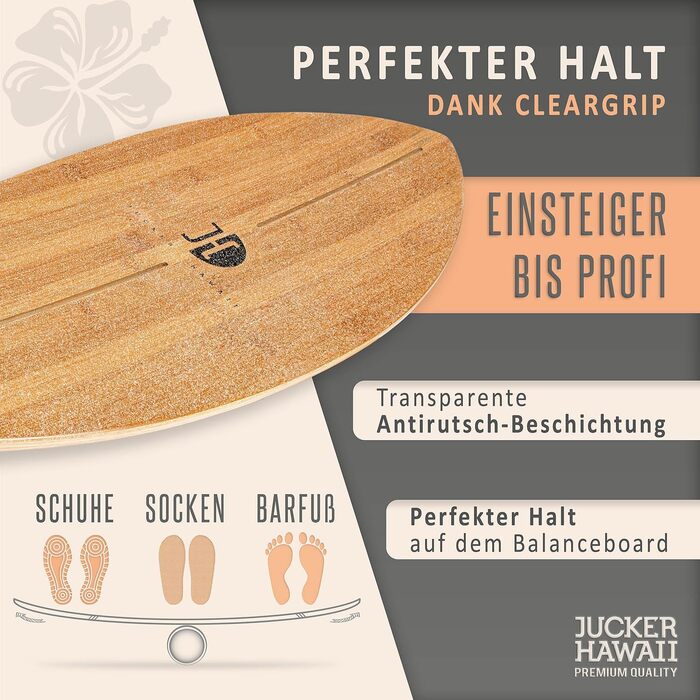 Балансборд JUCKER HAWAII Ocean Rocker з натурального дерева, антиковзка поверхня, тренажер рівноваги для дітей та дорослих, комплект (бамбук, ролик, килимок)