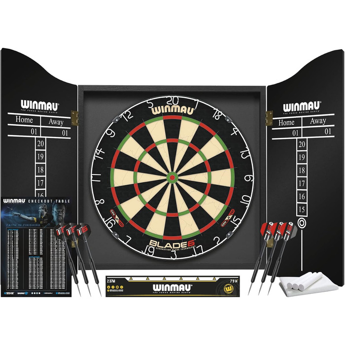 Професійна дартс-мішень WINMAU Blade 6 з шафкою, набір дартсів та аксесуари
