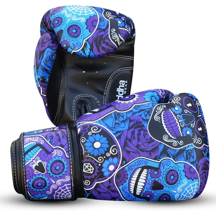 Боксерські рукавички BUDDHA FIGHT WEAR Fantasy Luzbel 14 унцій, пурпурні, для муай-тай та кікбоксингу, якісна штучна шкіра, антимікробна підкладка, посилені шви, різні дизайни