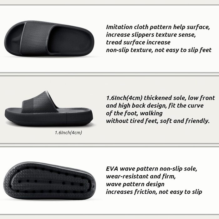 Чоловічі та жіночі шльопанці Cozislides Original - чорні, антиковзкі, для дому та вулиці (44/45 EU)