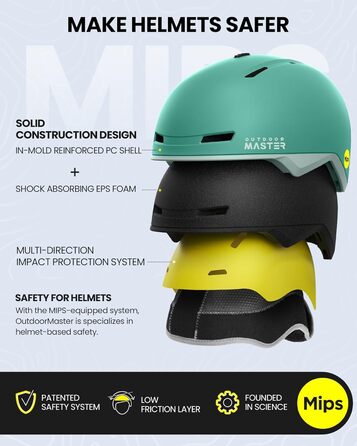 Лижний шолом OutdoorMaster MIPS для чоловіків та жінок, сноубордичний шолом з вентиляцією, полікарбонатна та EPS-основа, індивідуальна посадка, м'ятний, розмір S