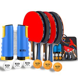 Набір для настільного тенісу Ping Pong: 4 ракетки, сітка, 6 м'ячів, сумка для перенесення - для гри в приміщенні та на вулиці