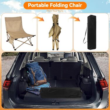 Зручний складаний стілець для кемпінгу та відпочинку на природі (150 кг), легкий, з регулюванням кута нахилу, з сумкою, хакі