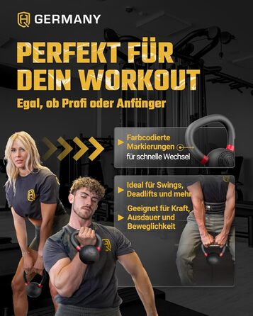 Кетлбел HQ Germany® з порошковим покриттям [2-32 кг/набори] - набір чавунних кетлбелів преміум-якості, ±2% допуск по вазі. Вага кульової гирі, набір гир, кетл-бел.