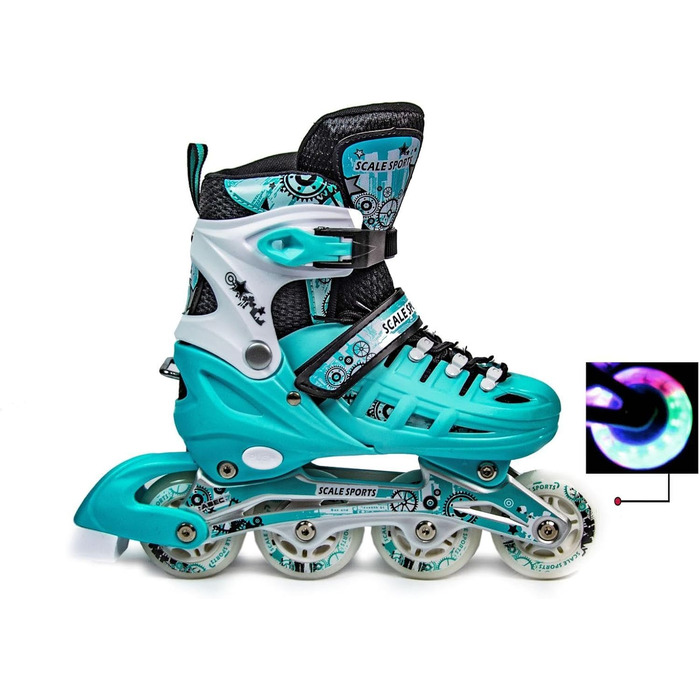 Дитячі ролики-коліщатка з підсвічуванням, чорно-білі (М'ятний, L)