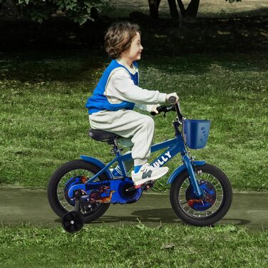 Дитячий велосипед RULLY Динозавр для хлопчиків 2-7 років, 12/14/16 дюймів, BMX, з додатковими колесами, блакитний