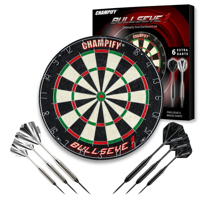 Дартс Champify® Steeldart Ø 45см: Набір з 6 дротиками, професійний, для початківців та досвідчених гравців, сізал, з монтажним комплектом