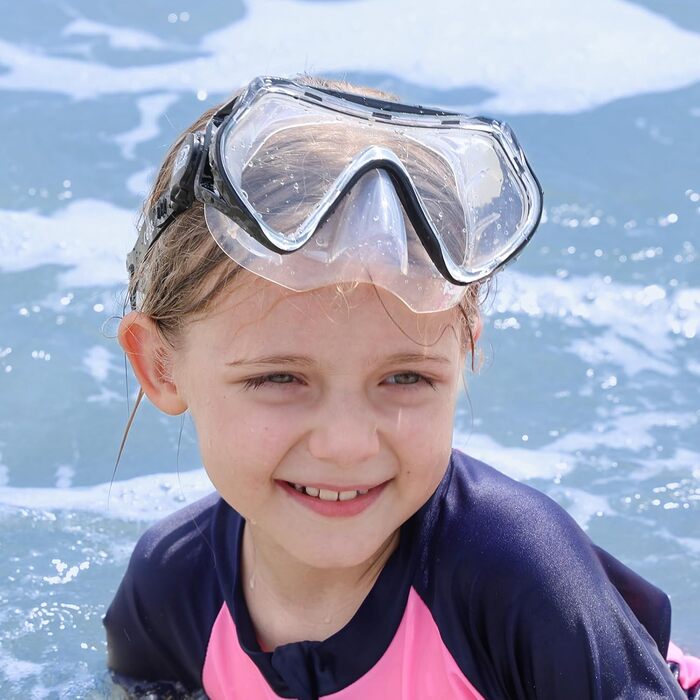 Дитяча маска для снорклінгу та плавання Findway з набірником, 180° панорама, HD, антизапар, анти-тік, для дітей 4-16 років (чорний комплект)