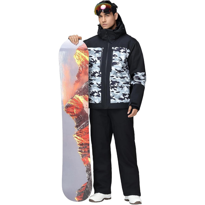 Комплект гірськолижний чоловічий HOTIAN: куртка та штани, водонепроникний, дихаючий, з капюшоном, для сноуборду та гірськолижного спорту