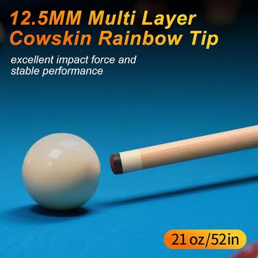 AKLOT Більярдний кий професійний з телескопічним подовженням, канадська береза, з кейсом для кия, 147 см (58''), 538-595 г (19-21oz) (Сріблястий 595 г)