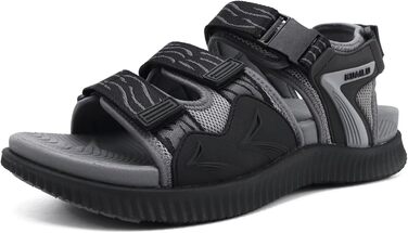 Чоловічі трекінгові сандалі KuaiLu: зручні, ортопедичні, для підтримки стопи при фасціїтісу, літні, легкі, відкриті, з регулюванням на липучці (44 EU, чорно-сірий)