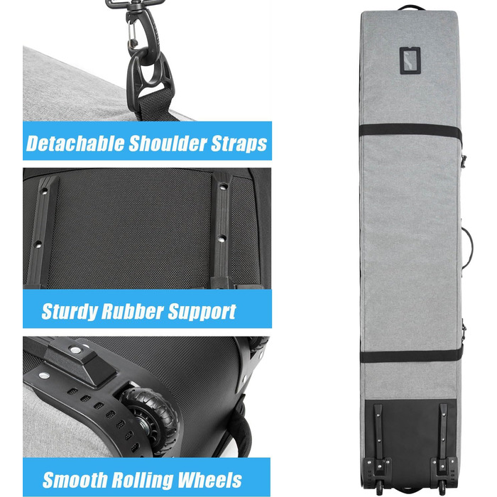 Чохол для сноуборду Tyronal з колесами, 160 см, міцний поліестер 600D, для одного сноуборду та черевиків