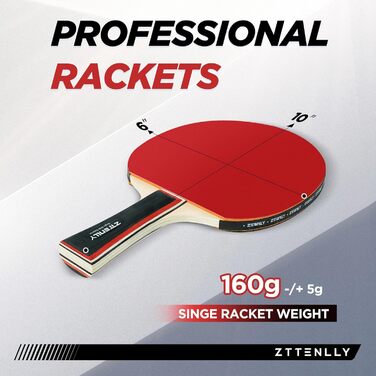 Набір для пінг-понгу ZTTENLLY: 2 або 4 ракетки з м'ячами та кейсом | Покращений контроль | Клейке гумове покриття | Для гри в приміщенні та на вулиці