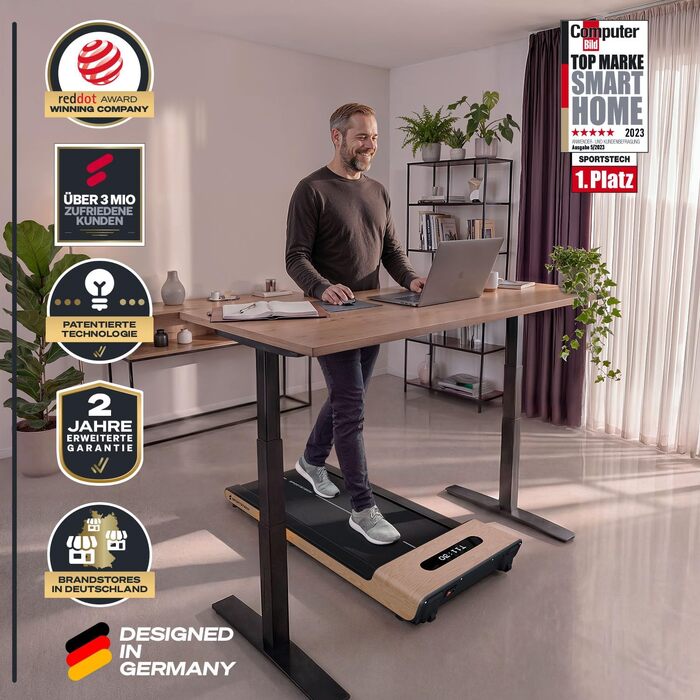 Складана бігова доріжка для ходьби Sportstech WoodPad Pro: компактний тренажер для дому та офісу, до 8 км/год, з крокоміром та підтримкою додатку, навантаження до 120 кг