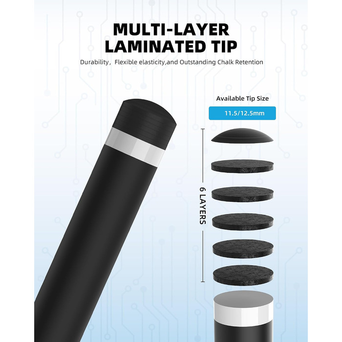 Карбоновий шафт для більярдного кия KONLLEN Low Deflection з Pro-Taper, 11.5/12.5 мм, з'єднання Uni-Loc, 74 см, чорний
