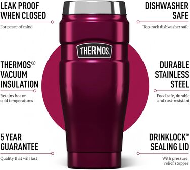 Термокружка Thermos King з нержавіючої сталі, 470 мл, колір малиновий