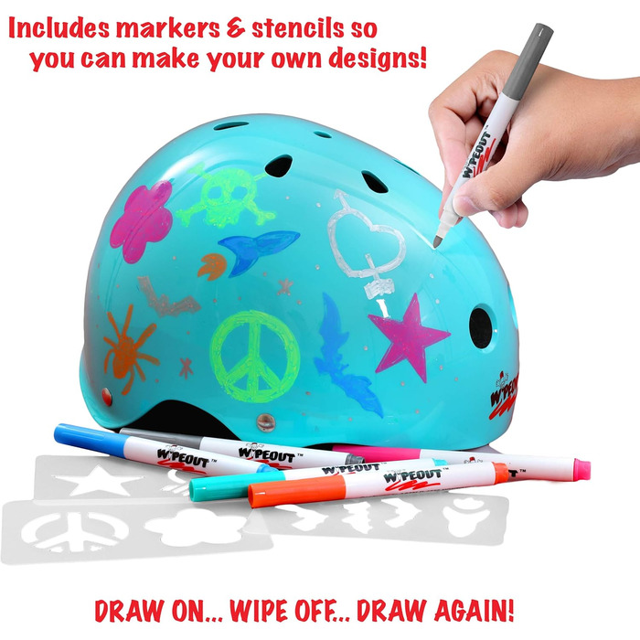 Дитячий велосипедний шолом Wipeout Dry Erase, бірюзовий, для велосипеда, скейтборда та самоката, з можливістю створення власного дизайну, для дітей від 8 років