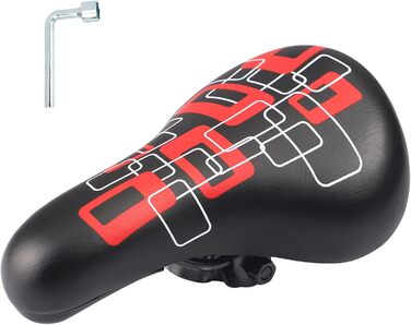 Дитячий велосипедний сидіння – м'яке та водонепроникне, з антиковзким покриттям, широке, Dual Shock для 12, 14, 16, 18, 20 дюймових велосипедів (чорний/червоний)