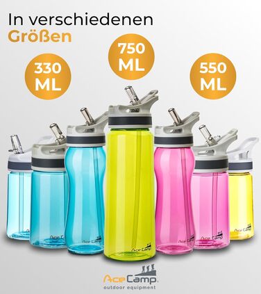 Пляшка для води AceCamp Tritan 750 мл, синя, з трубочкою, BPA-free, герметична, для спорту (2 шт.)