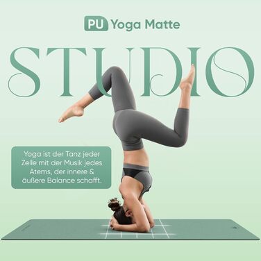 YOGALABS® Преміум йога-мат STUDIO 185x68x0,4 см, екстра великий, антиковзкий, з ременем, ECO PU та натуральний каучук, для гімнастики та пілатесу, екологічний, без шкідливих речовин, Agave