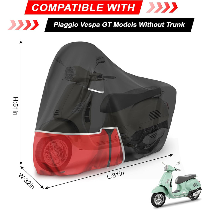 Водонепроникний захисний чохол для мотоцикла Piaggio MP3 400/500 (з кофром) - 420D Oxford, чорний/червоний