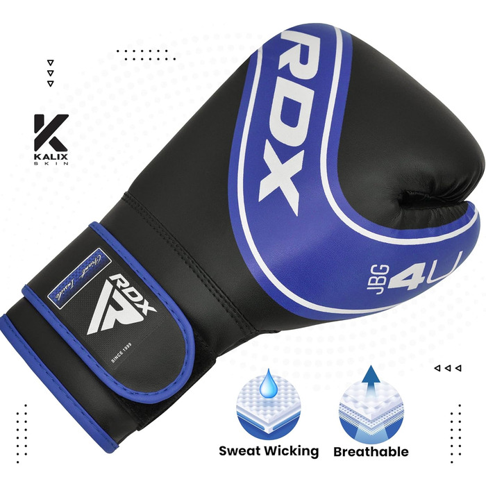 Дитячі боксерські рукавички RDX 6oz 4oz для тренувань, штучна шкіра, вентиляція, Muay Thai, MMA, кікбоксинг, сині
