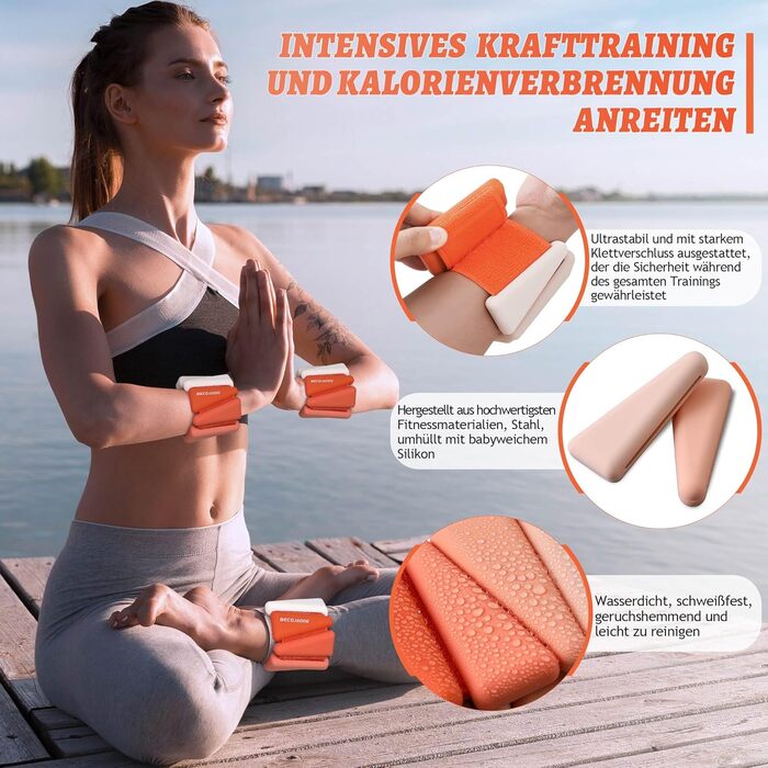 Набір манжетів для ніг BECOJADDE (0.45kg/0.9kg) для жінок та чоловіків. Регульовані ваги для ніг та рук. Ідеально для дому, пілатесу, йоги, ходьби, бігу та тренувань. (Оранжевий, по 0.9kg, пара 1.8kg)