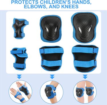 Дитячий шолом KAMUGO з повним комплектом захисту: наколінники, налокітники, захист для зап'ясть. Підходить для дітей 1-8 років (Himmelblau)