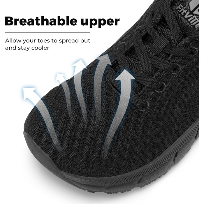 Кросівки для бігу FitVille чоловічі широкі, спортивні, легкі, кросівки для ходьби, чорні, 44 EU