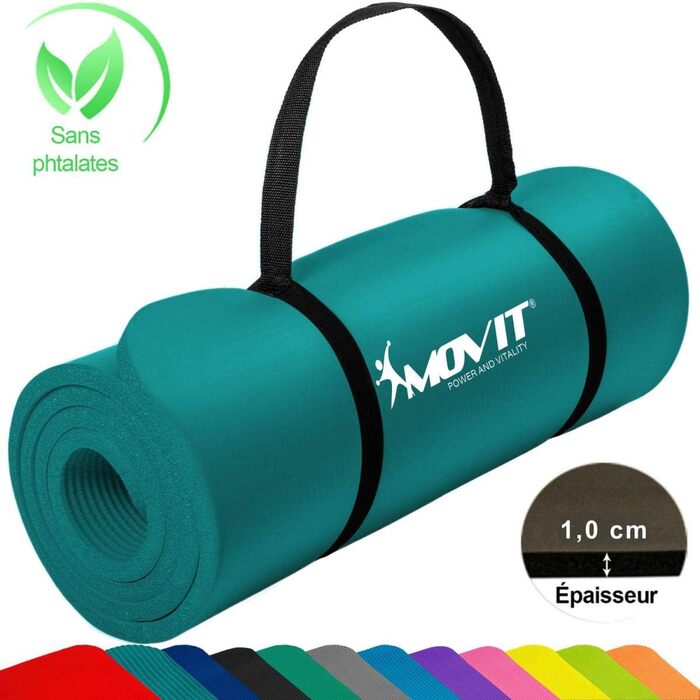 Гімнастичний килимок MOVIT для фітнесу та йоги, гіпоалергенний, без фталатів, синій петроль, 183x60x1.0 см