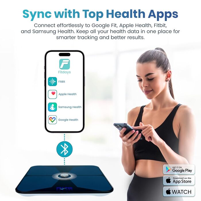 Розумні цифрові ваги з 8 електродами та BIA-технологією для аналізу складу тіла (BMI, м'язова маса), Bluetooth, мобільний додаток