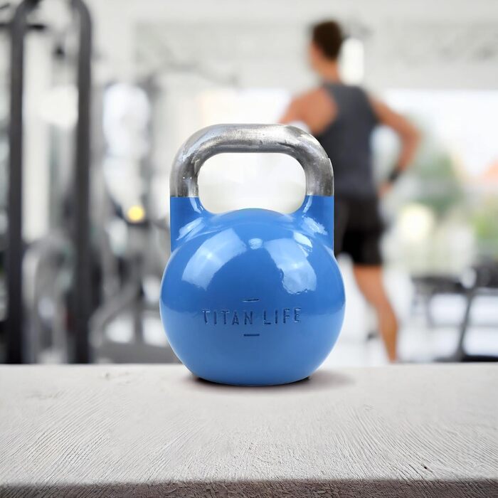 TITAN LIFE PRO Гиря для кросфіту 12 кг, сталева, професійна, з великою основою, для змагань, синя