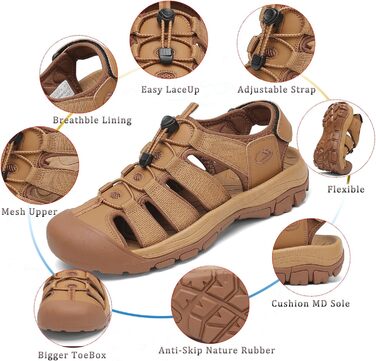 Чоловічі сандалі FLARUT літні для активного відпочинку та трекінгу, закритий носок, бежеві (46 EU)