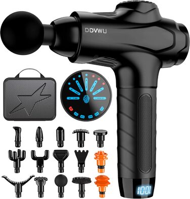 Масажний пістолет Massage Gun H1-Black2, електричний, 15 насадок, глибокий масаж м'язів спини, шиї, плечей