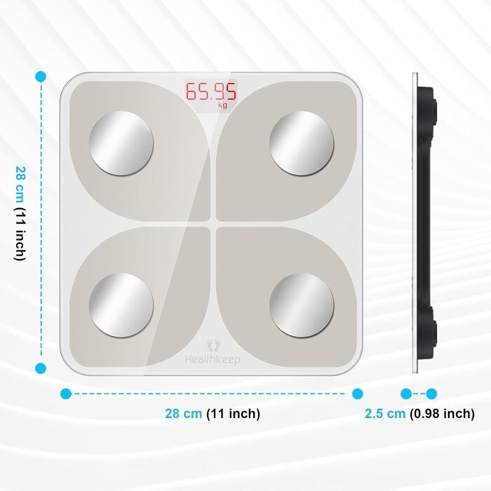 Ваги підлогові Healthkeep з Bluetooth, імпедансний аналізатор, 13 показників тіла, для Android та iOS, до 180 кг, 28×28 см
