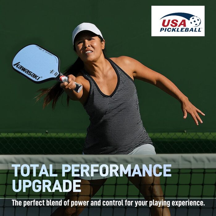 Рікет для піклболу Kawasaki T700 з вуглецевим волокном, 14 мм PP Honeycomb серцевина (CFS) - схвалено USAPA, для змагань, з чохлом та ручками (King 6 Series) (БЛАКИТНИЙ)