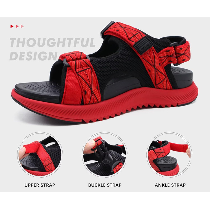 Чоловічі сандалії ONCAI Wandersandalen - сітка, літо, пляж, водний спорт, трекінг. Матеріал: сітка, регульовані ремінці, розмір EU 49, червоний колір