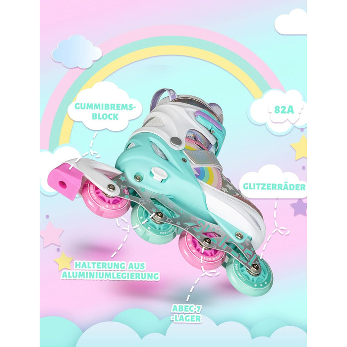 Ролики дитячі SULIFEEL Unicorn Rainbow для дівчаток та хлопчиків, світлові, чорні, 28-31 EU