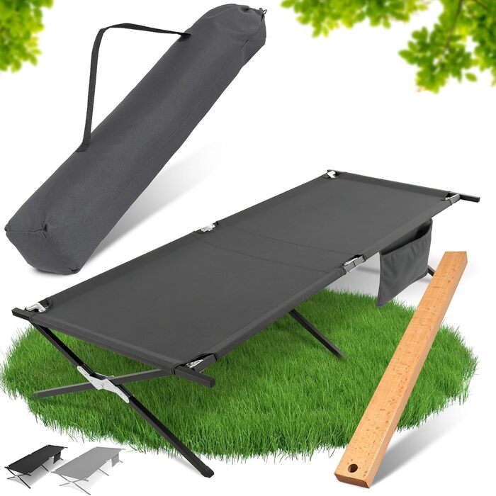 Кемпінгове ліжко HAINBAUR XXL 210x70 см, сіре, 200 кг, складне, легке, з інструментом для збирання