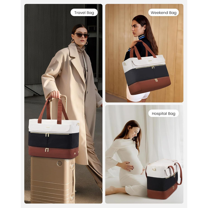 Сумка-мішок LOVEVOOK Weekender 45L для подорожей, спорт, клініки, пологового будинку. З відділенням для взуття та мокрих речей. Чорний+бежевий+коричневий.