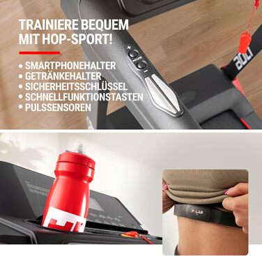 Бігова доріжка Hop-Sport Bolt для дому, електрична, з нахилом, складана, LCD-дисплей, Bluetooth, тримач для планшета/смартфона, швидкість до 14 км/год, навантаження до 130 кг